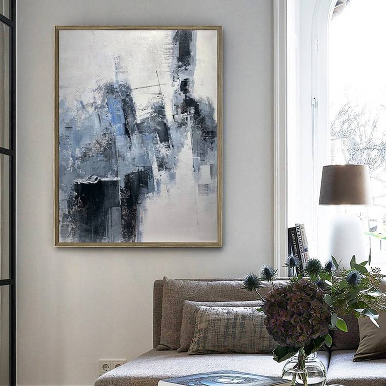 Grey Abstract Painting Blue Abstract Canvas Artwork 8466D wall art